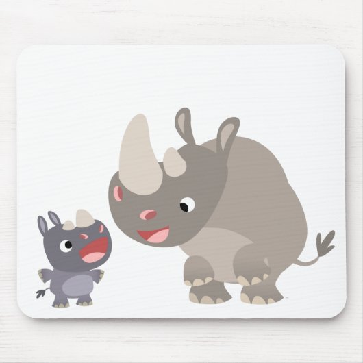 Cute Cartoon Rhino Baby en Big Rhino Mousepad Muismat (Voorkant)