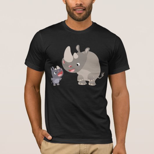 Cute Cartoon Rhino Baby en Big Rhino T-Shirt (Voorkant)