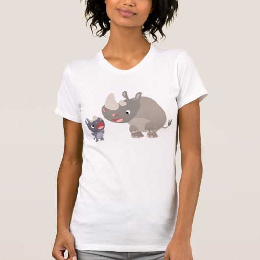 Cute Cartoon Rhino-Baby en Big Rhino-vrouwen T-Shi T-shirt (Voorkant)