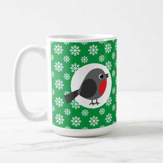 Cute Cartoon Robin met Snowflakes | Naam toevoegen Koffiemok (Links)