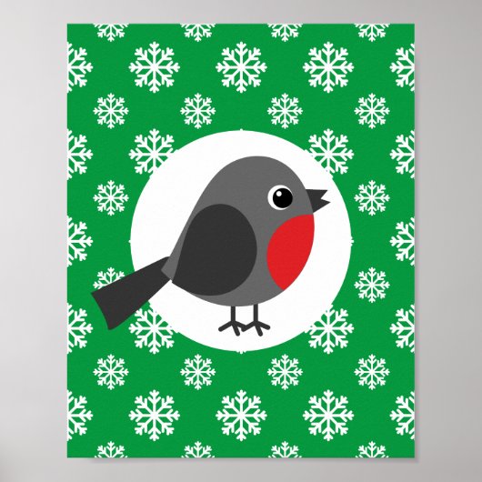 Cute Cartoon Robin met Snowflakes Poster (Voorkant)
