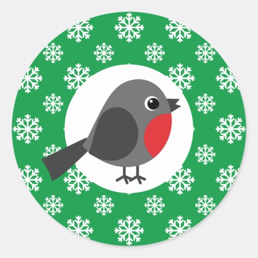 Cute Cartoon Robin met Snowflakes Ronde Sticker (Voorkant)