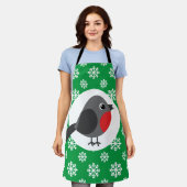 Cute Cartoon Robin met Snowflakes Schort (Gedragen)