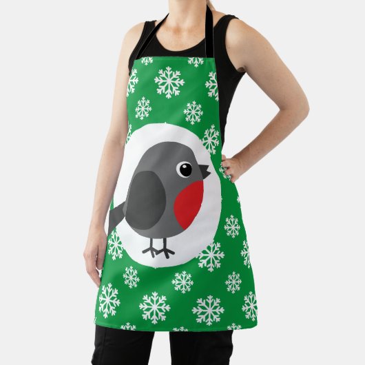 Cute Cartoon Robin met Snowflakes Schort (Insitu)