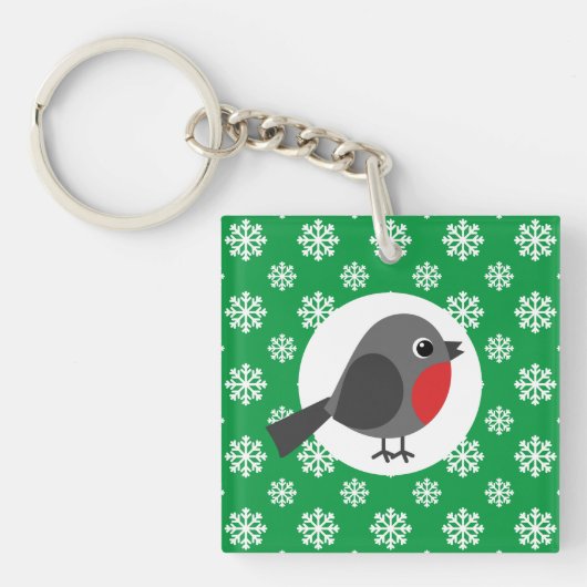Cute Cartoon Robin met Snowflakes Sleutelhanger (Voorkant)