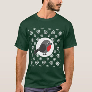Cute Cartoon Robin met Snowflakes T-shirt