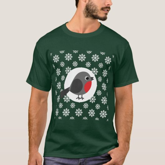 Cute Cartoon Robin met Snowflakes T-shirt (Voorkant)