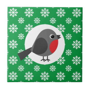 Cute Cartoon Robin met Snowflakes Tegeltje