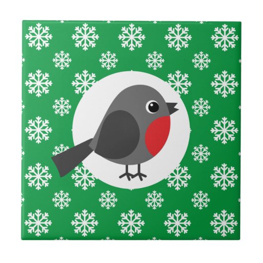 Cute Cartoon Robin met Snowflakes Tegeltje (Voorkant)
