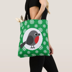 Cute Cartoon Robin met Snowflakes Tote Bag