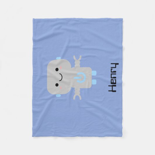 Cute Cartoon Robot Blue Fleece Deken (Voorkant)