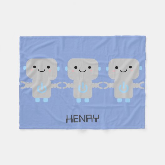 Cute Cartoon Robot Blue Fleece Deken (Voorkant (Horizontaal))
