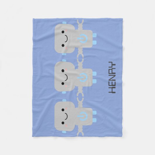 Cute Cartoon Robot Blue Fleece Deken (Voorkant)