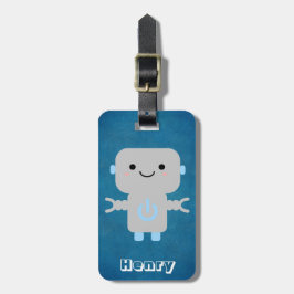 Cute Cartoon Robot Blue met naam Bagagelabel