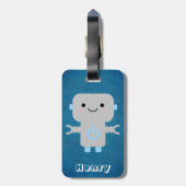 Cute Cartoon Robot Blue met naam Bagagelabel (Achterkant verticaal)