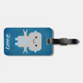 Cute Cartoon Robot Blue met naam Bagagelabel (Achterkant horizontaal)