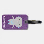 Cute Cartoon Robot Paars met naam Bagagelabel (Achterkant horizontaal)