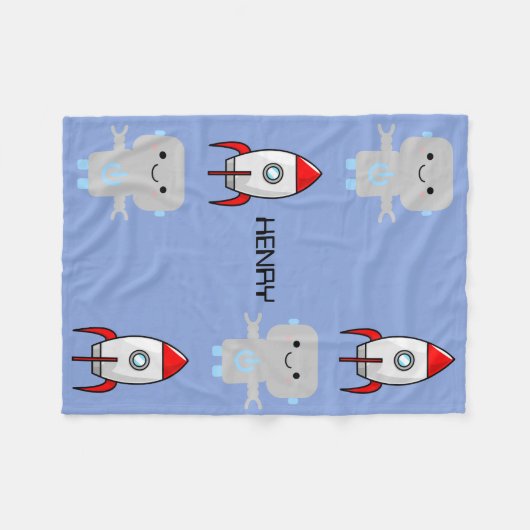 Cute Cartoon Robot Rocket Fleece Deken (Voorkant (Horizontaal))