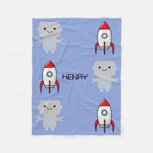 Cute Cartoon Robot Rocket Fleece Deken (Voorkant)