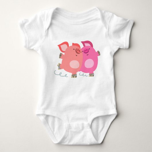 Cute Cartoon Roller-Skating Pigs Baby Bodysuit (Voorkant)