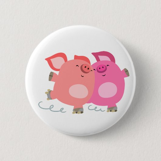 Cute Cartoon Roller-Skating Pigs Button Badge (Voorkant)
