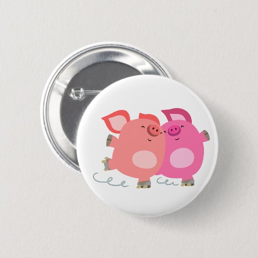Cute Cartoon Roller-Skating Pigs Button Badge (Voorkant /achterkant)
