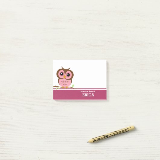 Cute Cartoon Roze Owl Gepersonaliseerd Post-it® Notes (Op bureau)