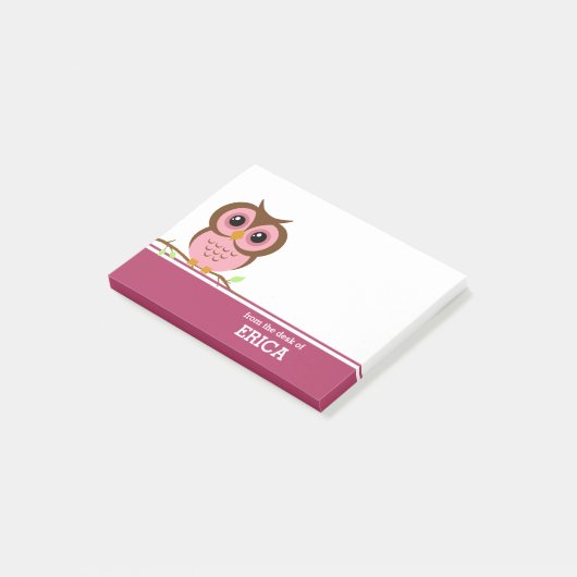 Cute Cartoon Roze Owl Gepersonaliseerd Post-it® Notes (Schuin)