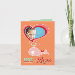 Cute Cartoon Roze Walvis Kid Valentijnsdag Fotokaa Feestdagen Kaart