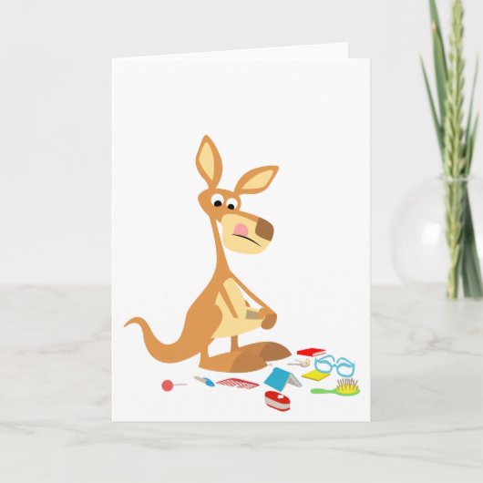 Cute Cartoon Rummaging Kangaroo Wenskaart Kaart (Voorkant)