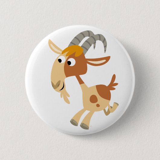 Cute Cartoon Running Goat Button Badge (Voorkant)