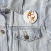Cute Cartoon Running Goat Button Badge (In situ)