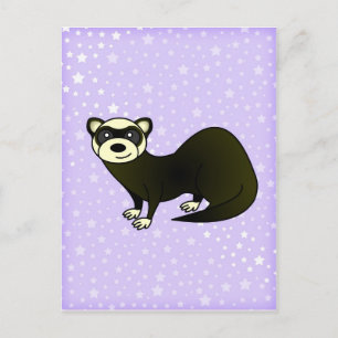 Cute Cartoon Sable Ferret Paars Star Briefkaart