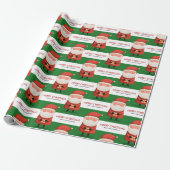 Cute Cartoon Santa Merry Christmas Name Green Gift Cadeaupapier (Uitgerold)