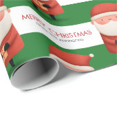 Cute Cartoon Santa Merry Christmas Name Green Gift Cadeaupapier (Rol Hoek)