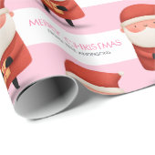 Cute Cartoon Santa Merry Christmas Name Pink Gift Cadeaupapier (Rol Hoek)