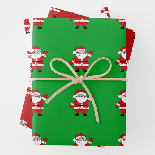 Cute Cartoon Santa Red Green White Kerstmis Inpakpapier Vel (In situ)