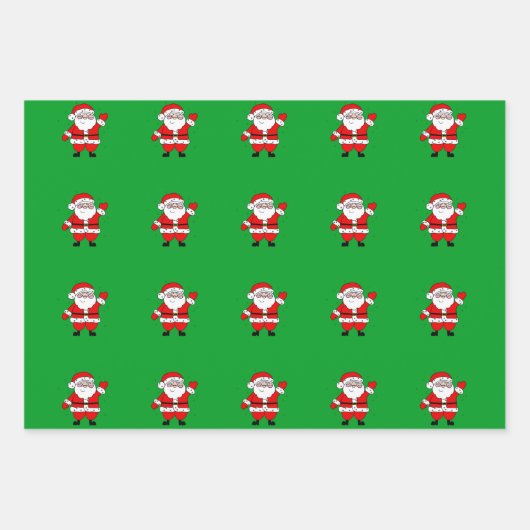 Cute Cartoon Santa Red Green White Kerstmis Inpakpapier Vel (Voorkant)