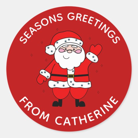 Cute Cartoon Santa Red Kerstmis Ronde Sticker (Voorkant)