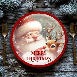 Cute Cartoon Santa Rudolph Christmas Party Plates Papieren Bordje