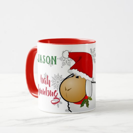 Cute Cartoon Santa Sheep Bah Humbug Kerstmis Mok (Voorkant links)