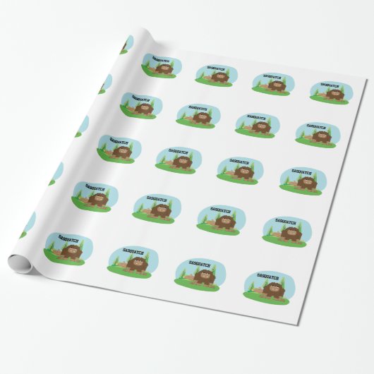 Cute Cartoon Sasquatch Cadeaupapier (Uitgerold)