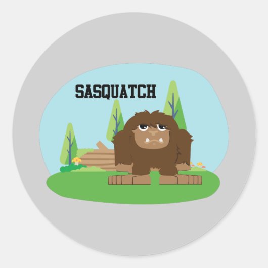 Cute Cartoon Sasquatch Ronde Sticker (Voorkant)