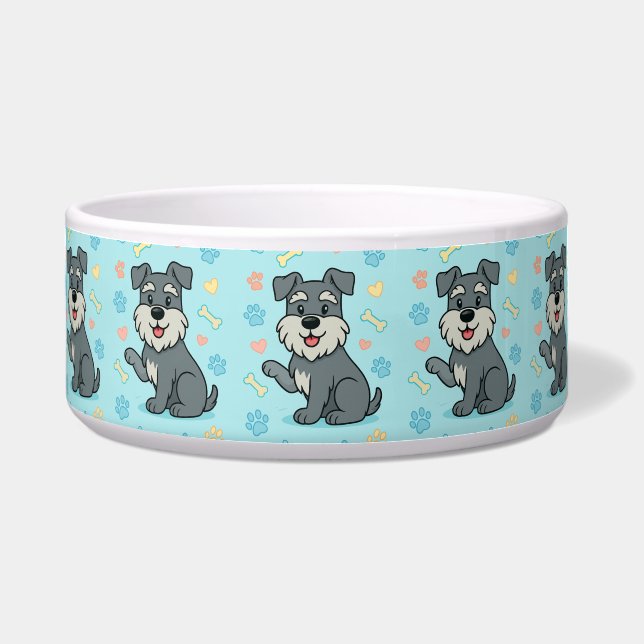 Cute Cartoon Schnauzer Personalize Bowl Voerbakje (Voorkant)