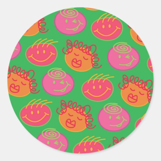 Cute Cartoon Scribbles Fun Gekke Bubblegum Head Ronde Sticker (Voorkant)