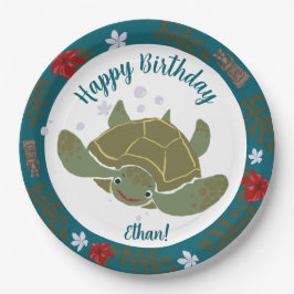 Cute Cartoon Sea Turtle Birthday Party Papieren Bordje