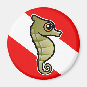 Cute Cartoon Seahorse Dive Flag Magneet