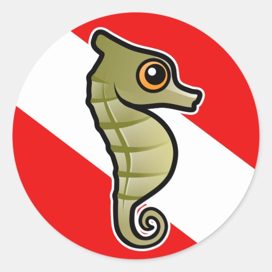 Cute Cartoon Seahorse Dive Flag Ronde Sticker (Voorkant)