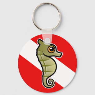 Cute Cartoon Seahorse Dive Flag Sleutelhanger