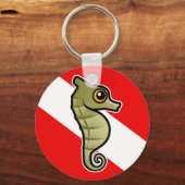 Cute Cartoon Seahorse Dive Flag Sleutelhanger (Voorkant)